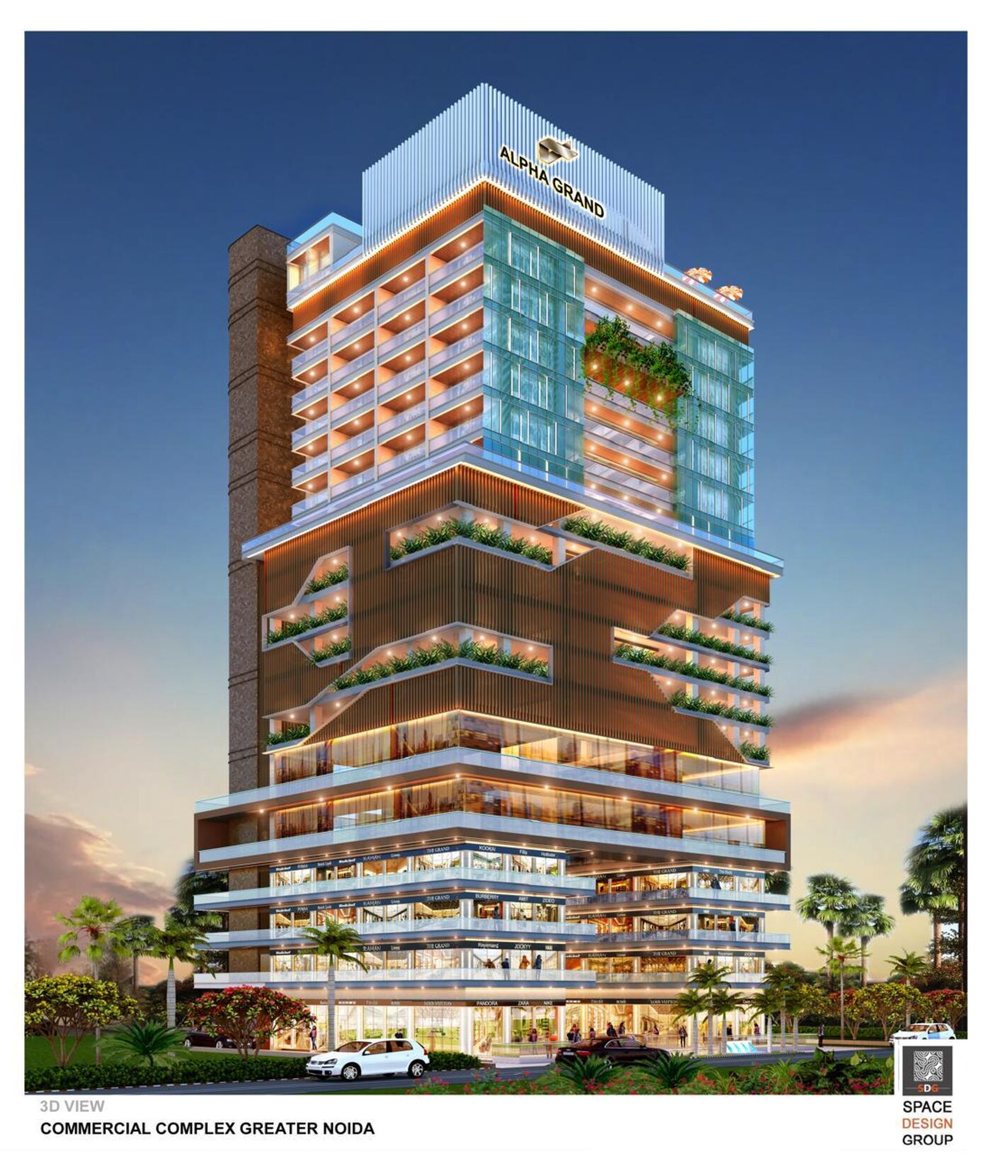 Alpha Grand — angled elevation view, Alpha 2, Greater Noida
